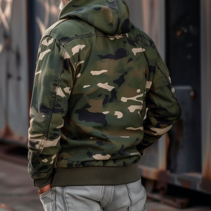 H&L Men's Camouflage Hooded Multi-pocket Zip Cargo Jacket
