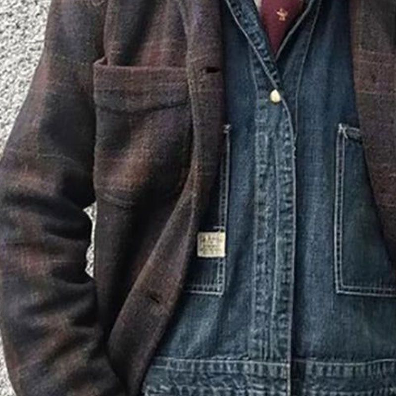 H&L Men's Retro Checkered Lapel Loose Jacket