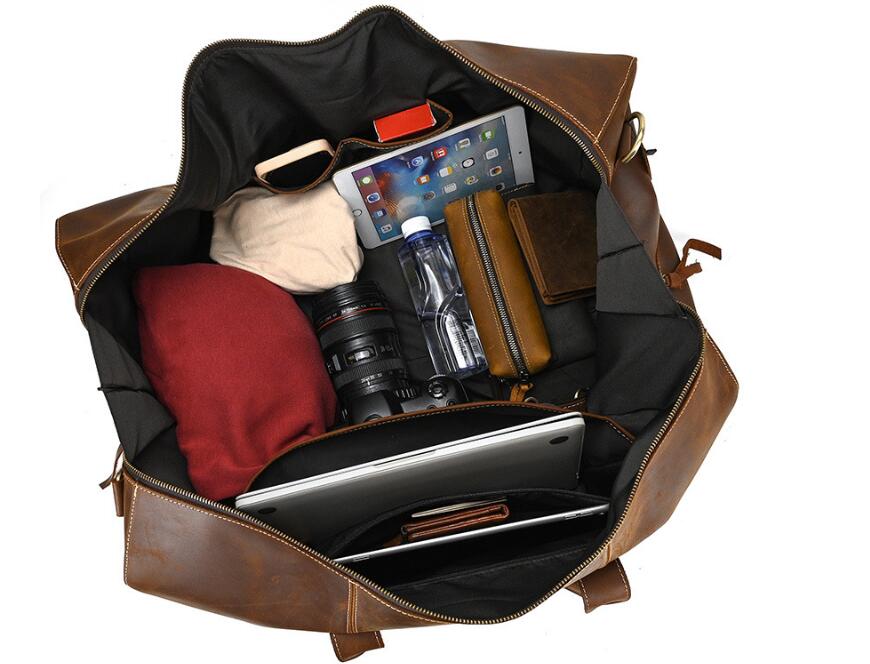Brun Læder Duffle Bag Til Mænd