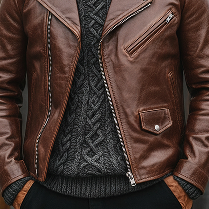 H&L Men's Retro Zipper Lapel Motorcycle Jacket
