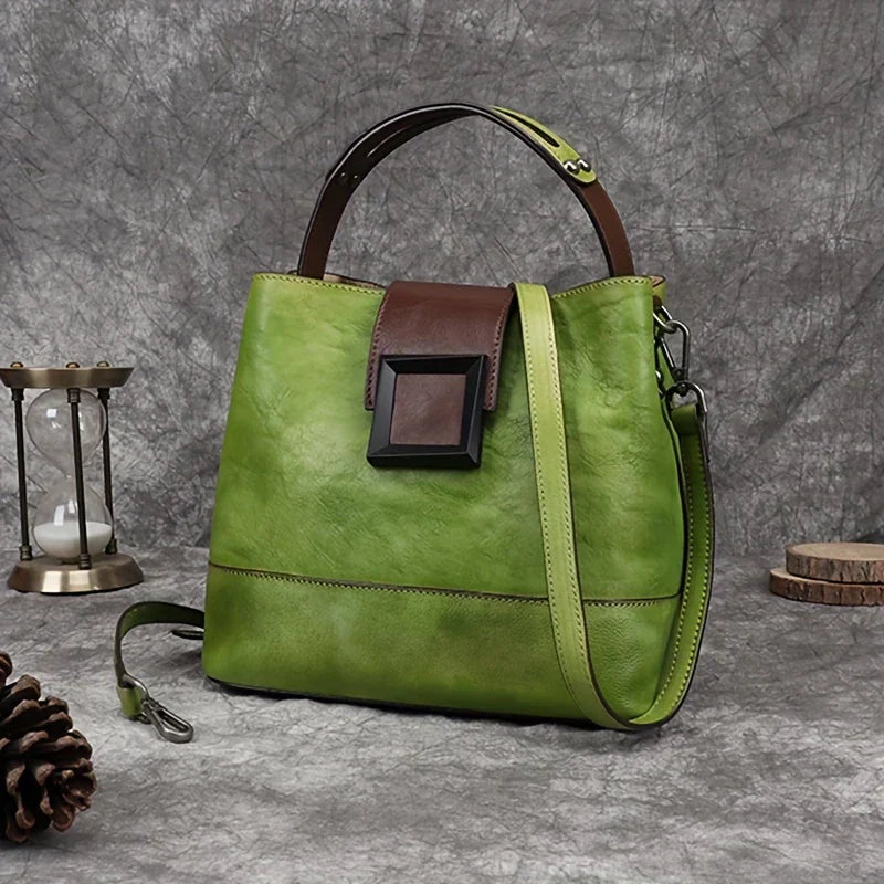 Vintage-style Solid Colour Genuine Leather Crossbody Bag