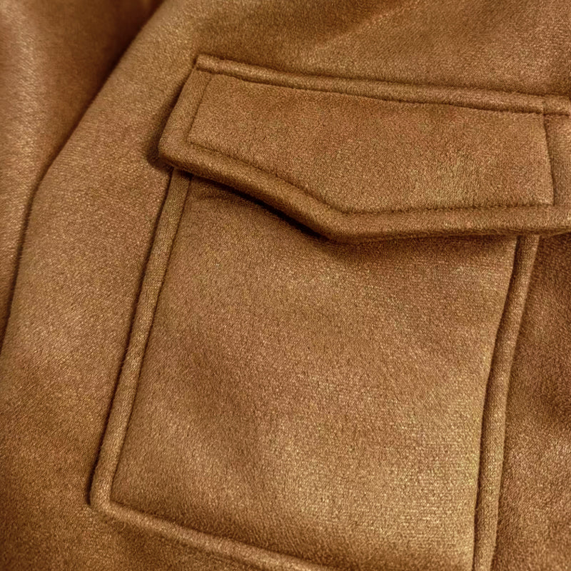 H&L Men's Vintage Winter Lambswool Warm Lapel Multi-pocket Thick Coat