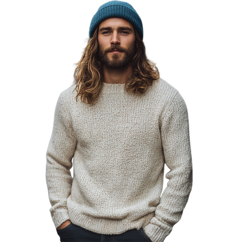 H&L Men's Solid Color Crew Neck Pullover Knit Sweater