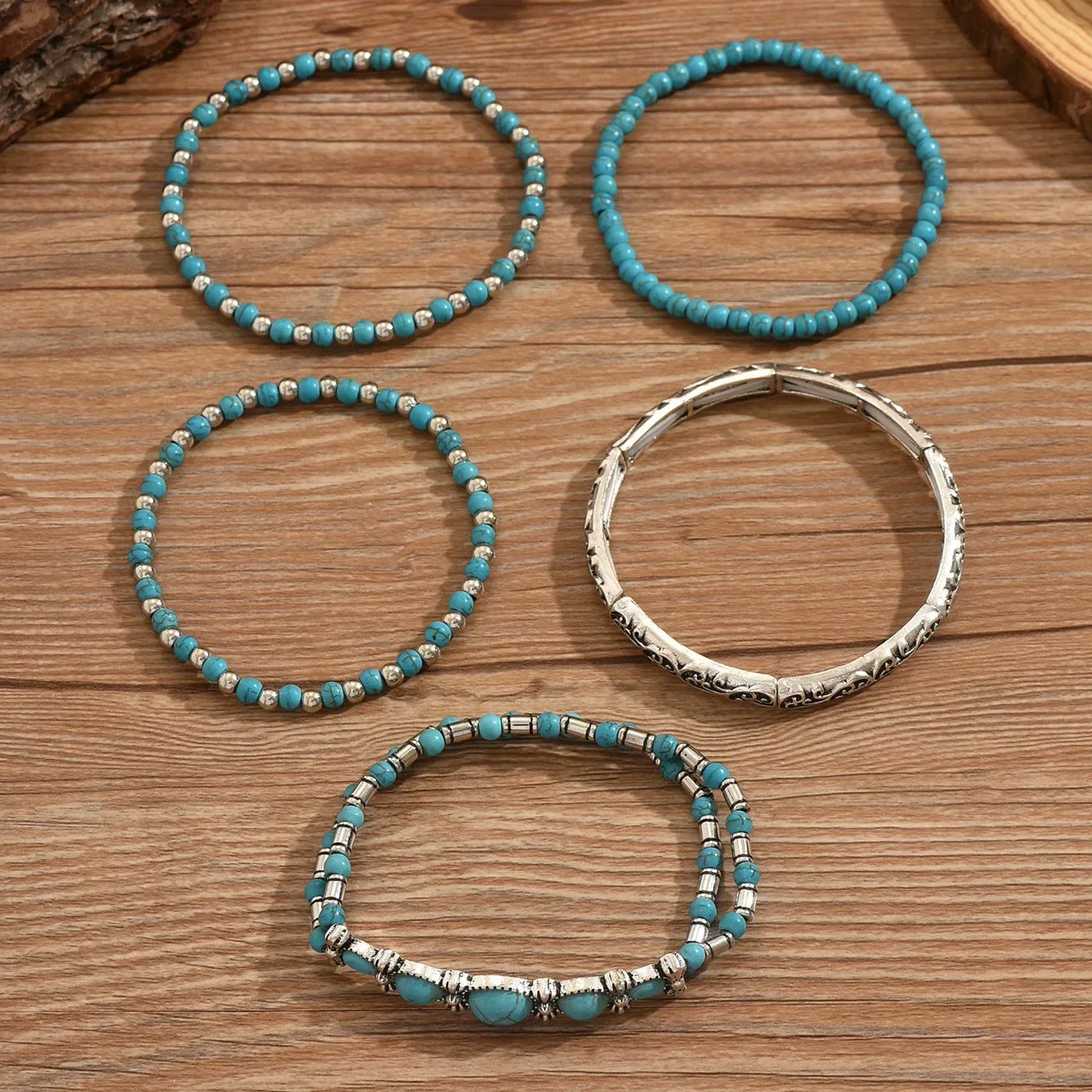 Bohemian Turquoise Beaded Bracelet Set