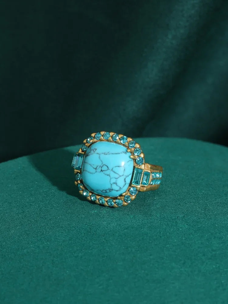 Antik Art Deco Turkis og Guld Ring