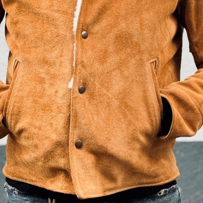 H&L Men's Retro Solid Color Patchwork Faux Suede Lapel Button Jacket