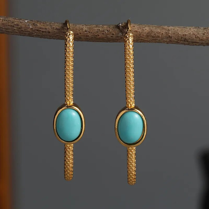Elegant Golden Turquoise Stone Earrings