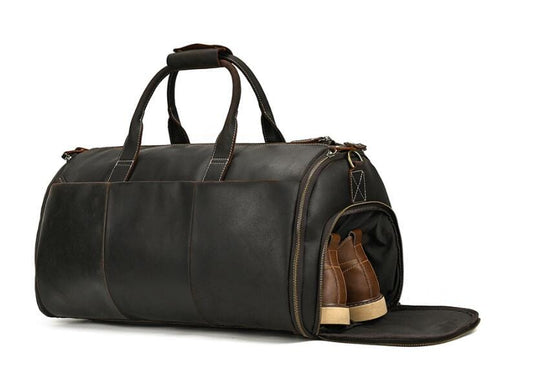 Vintage Dark Brown Large Leather Duffle Bag for Men
