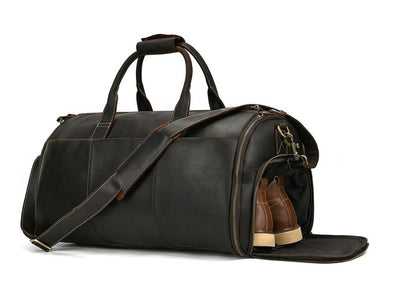 Vintage Mørkebrun Stor Læder Duffle Bag til Mænd