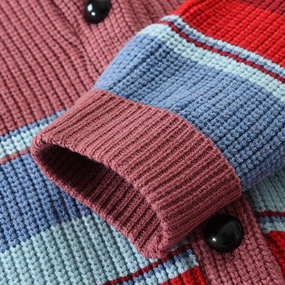 H&L Men's Colorblock Lapel Sweater Jacket