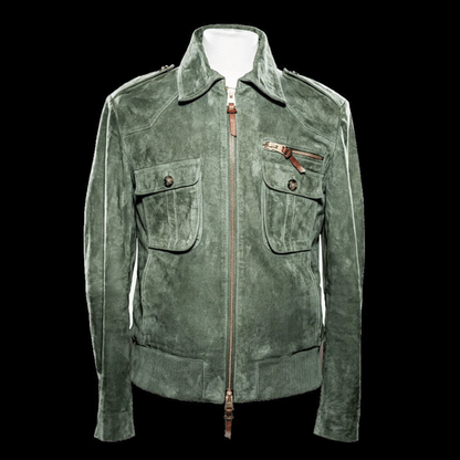 H&L Men's Retro Lapel Zipper Breast Pocket Suede Jacket