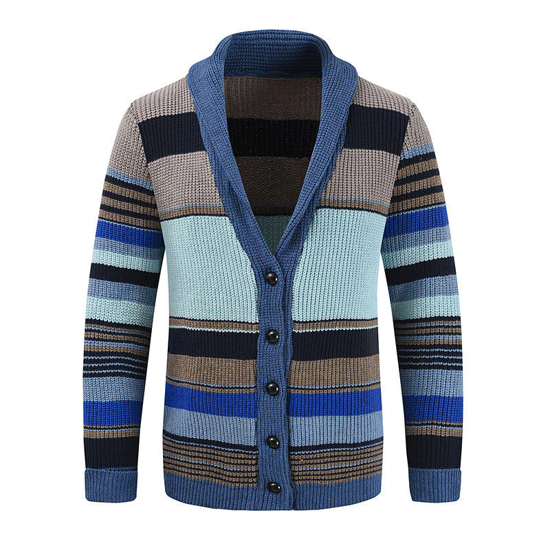 H&L Men's Colorblock Lapel Sweater Jacket
