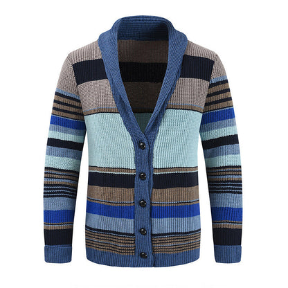 H&L Men's Colorblock Lapel Sweater Jacket