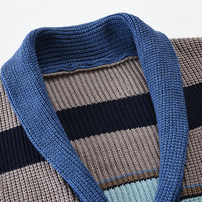 H&L Men's Colorblock Lapel Sweater Jacket