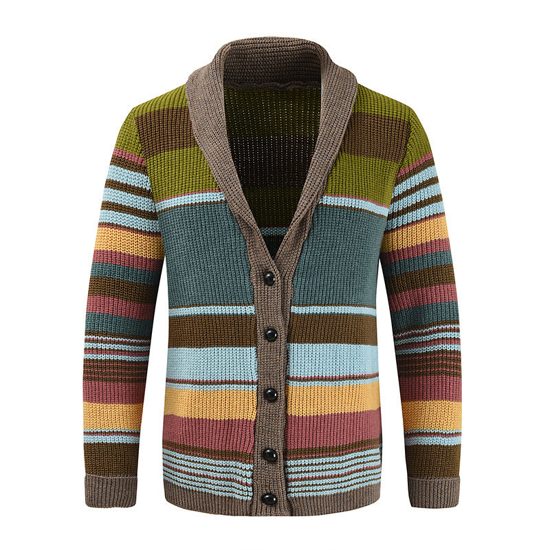 H&L Men's Colorblock Lapel Sweater Jacket