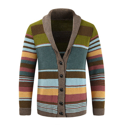 H&L Men's Colorblock Lapel Sweater Jacket
