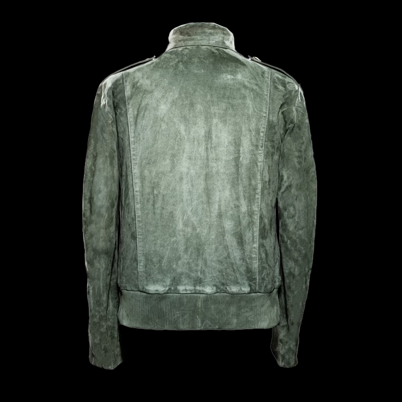 H&L Men's Retro Lapel Zipper Breast Pocket Suede Jacket