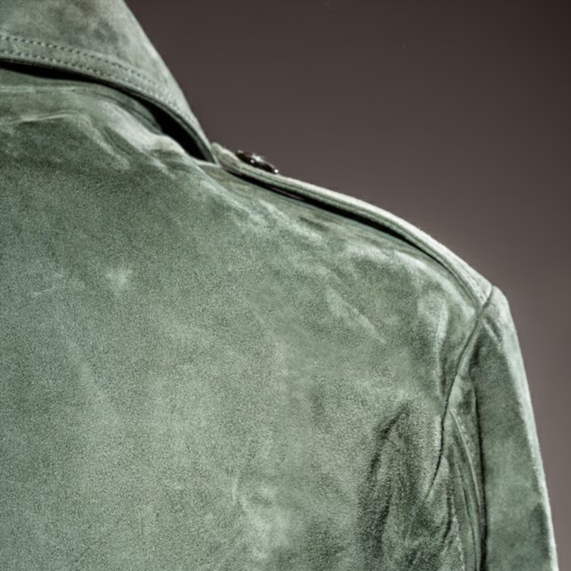 H&L Men's Retro Lapel Zipper Breast Pocket Suede Jacket