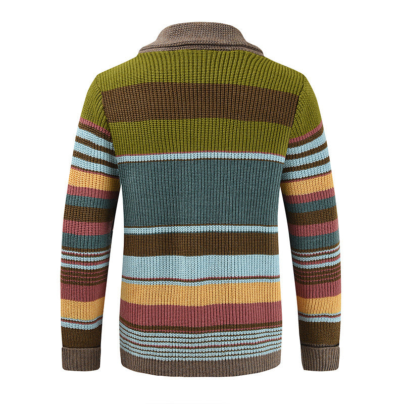 H&L Men's Colorblock Lapel Sweater Jacket