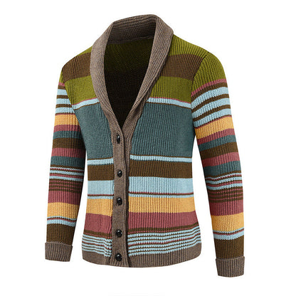 H&L Men's Colorblock Lapel Sweater Jacket