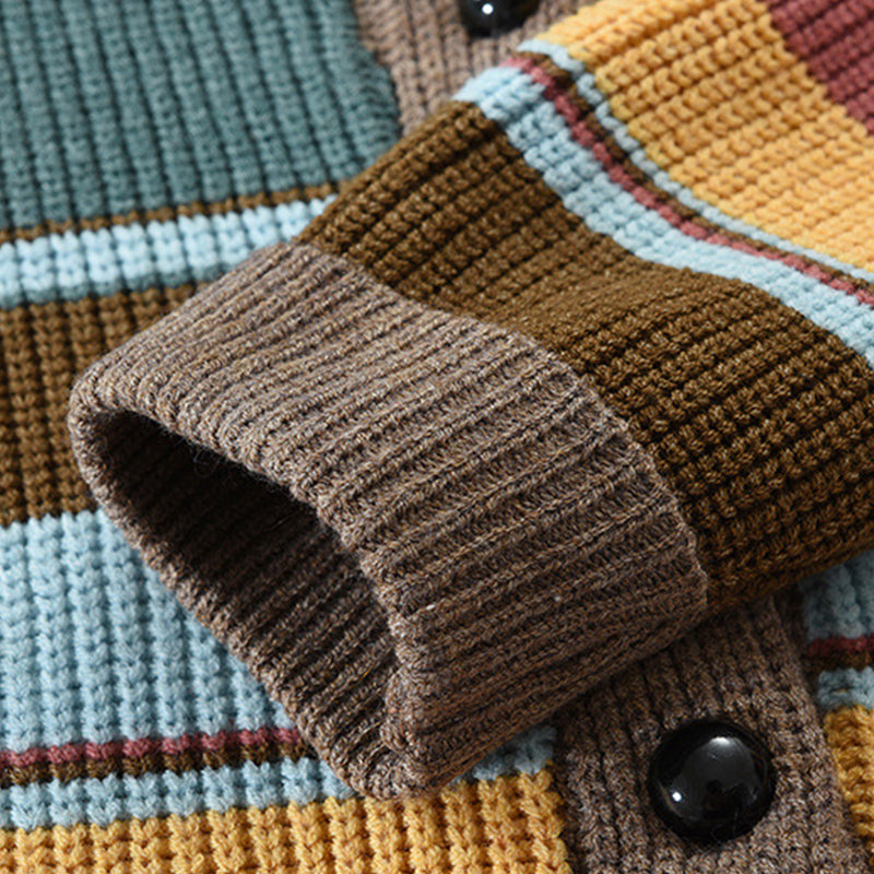 H&L Men's Colorblock Lapel Sweater Jacket
