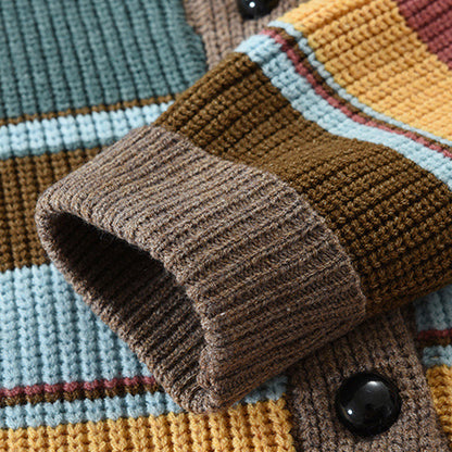 H&L Men's Colorblock Lapel Sweater Jacket