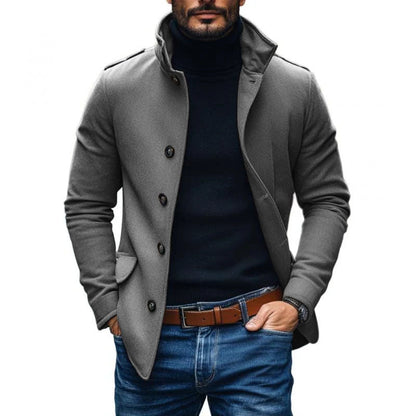 H&L Men's Casual Wool Blend Lapel Single-breasted Slim Short Coat