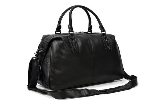 Black Leather Travel Luggage Bag for Men and Women