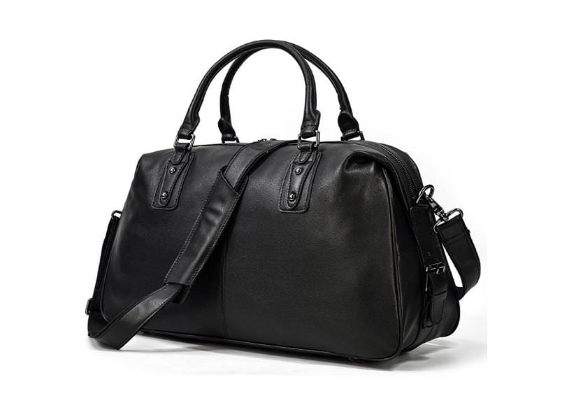 Black Leather Travel Luggage Bag for Men and Women