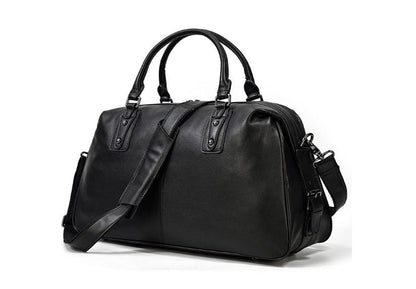 Black Leather Travel Luggage Bag for Men and Women