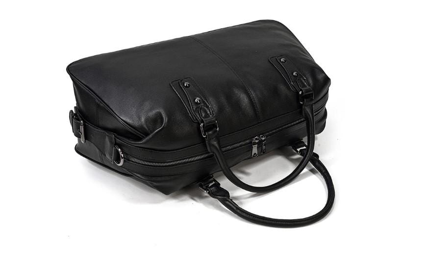 Black Leather Travel Luggage Bag for Men and Women