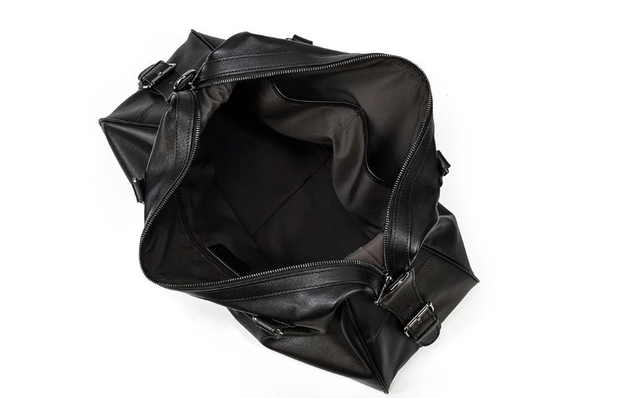 Black Leather Travel Luggage Bag for Men and Women