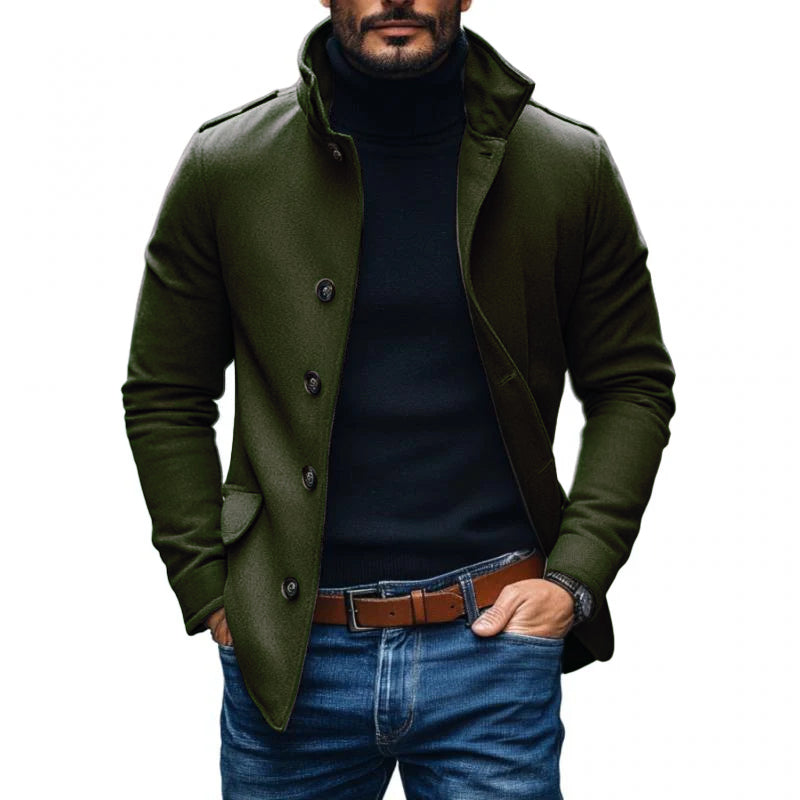 H&L Men's Casual Wool Blend Lapel Single-breasted Slim Short Coat