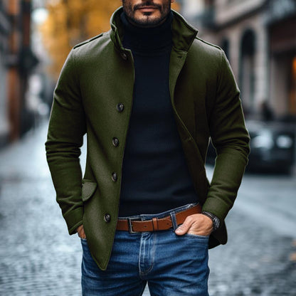 H&L Men's Casual Wool Blend Lapel Single-breasted Slim Short Coat