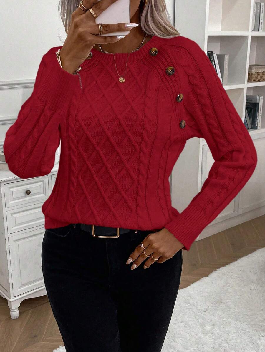 Victoria™ | Button-Detail Cable Knit Jumper