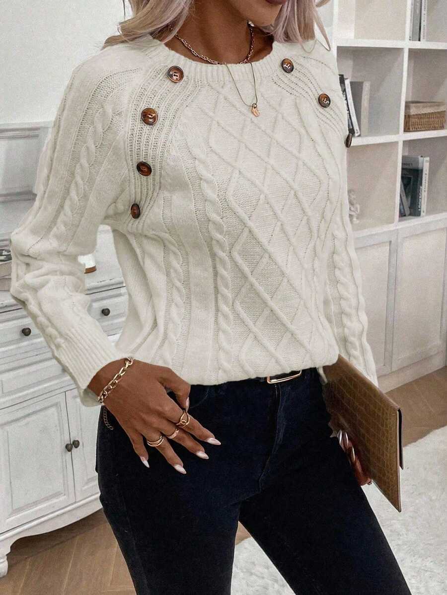 Victoria™ | Button-Detail Cable Knit Jumper