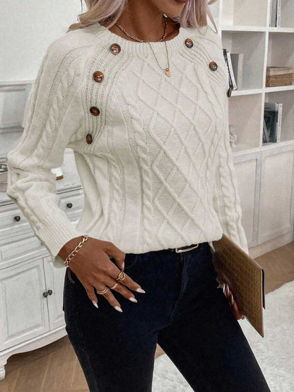 Victoria™ | Button-Detail Cable Knit Jumper