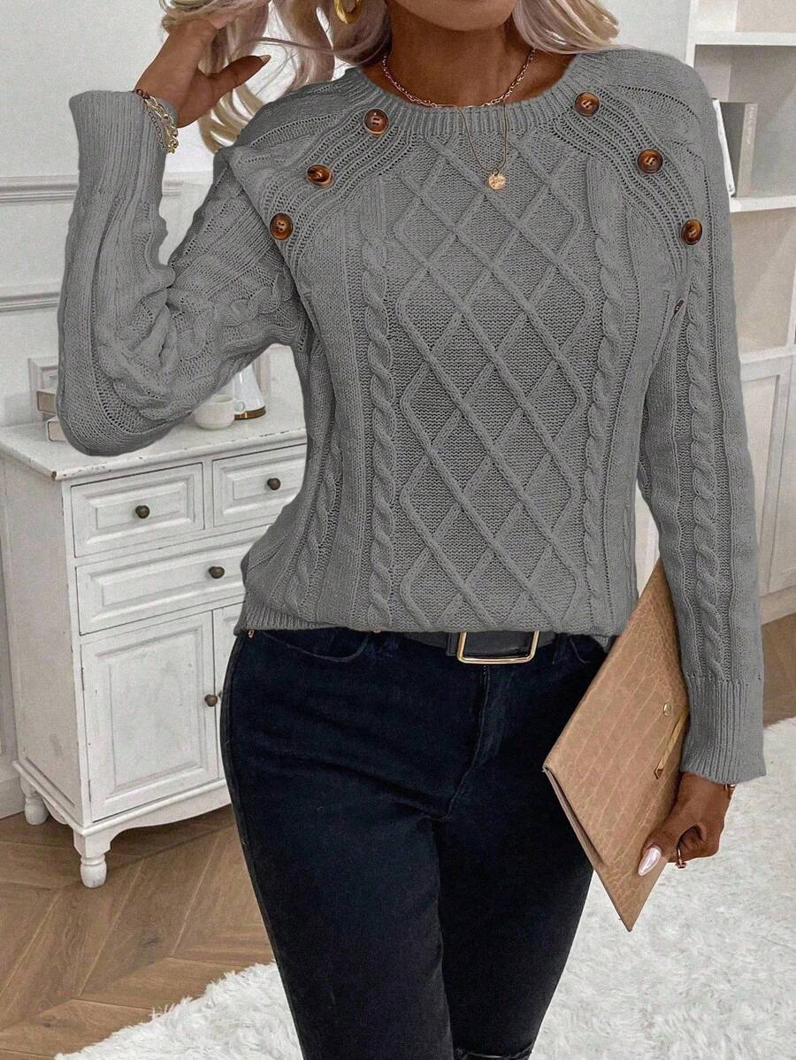 Victoria™ | Button-Detail Cable Knit Jumper