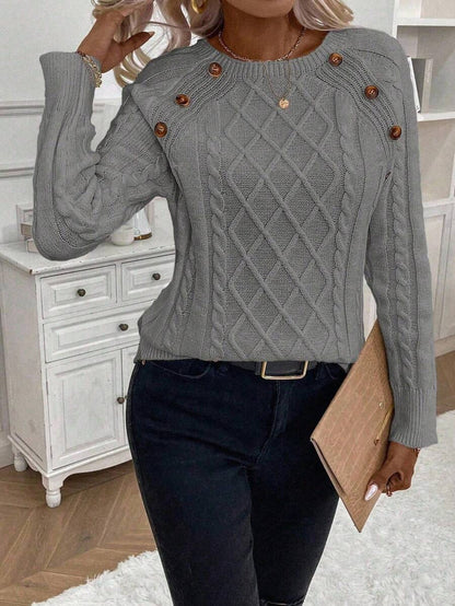 Victoria™ | Button-Detail Cable Knit Jumper