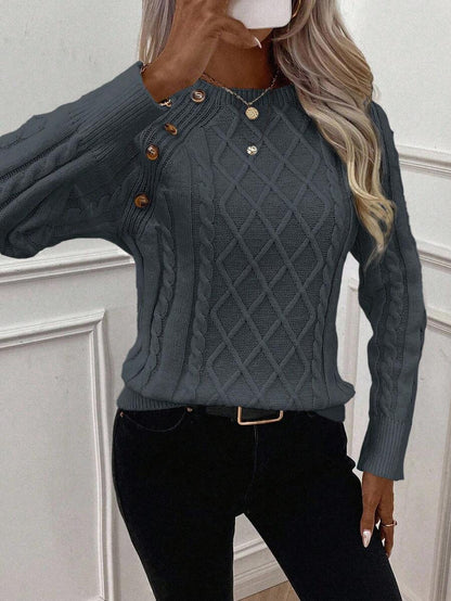 Victoria™ | Button-Detail Cable Knit Jumper