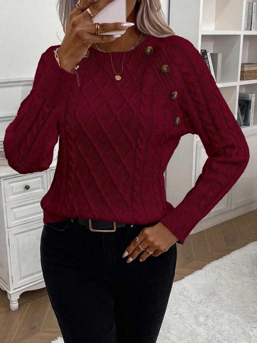 Victoria™ | Button-Detail Cable Knit Jumper