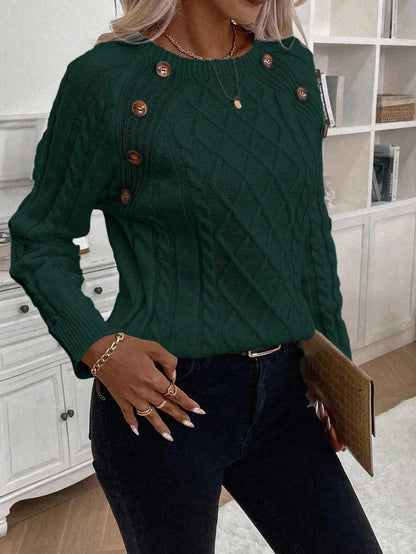 Victoria™ | Button-Detail Cable Knit Jumper