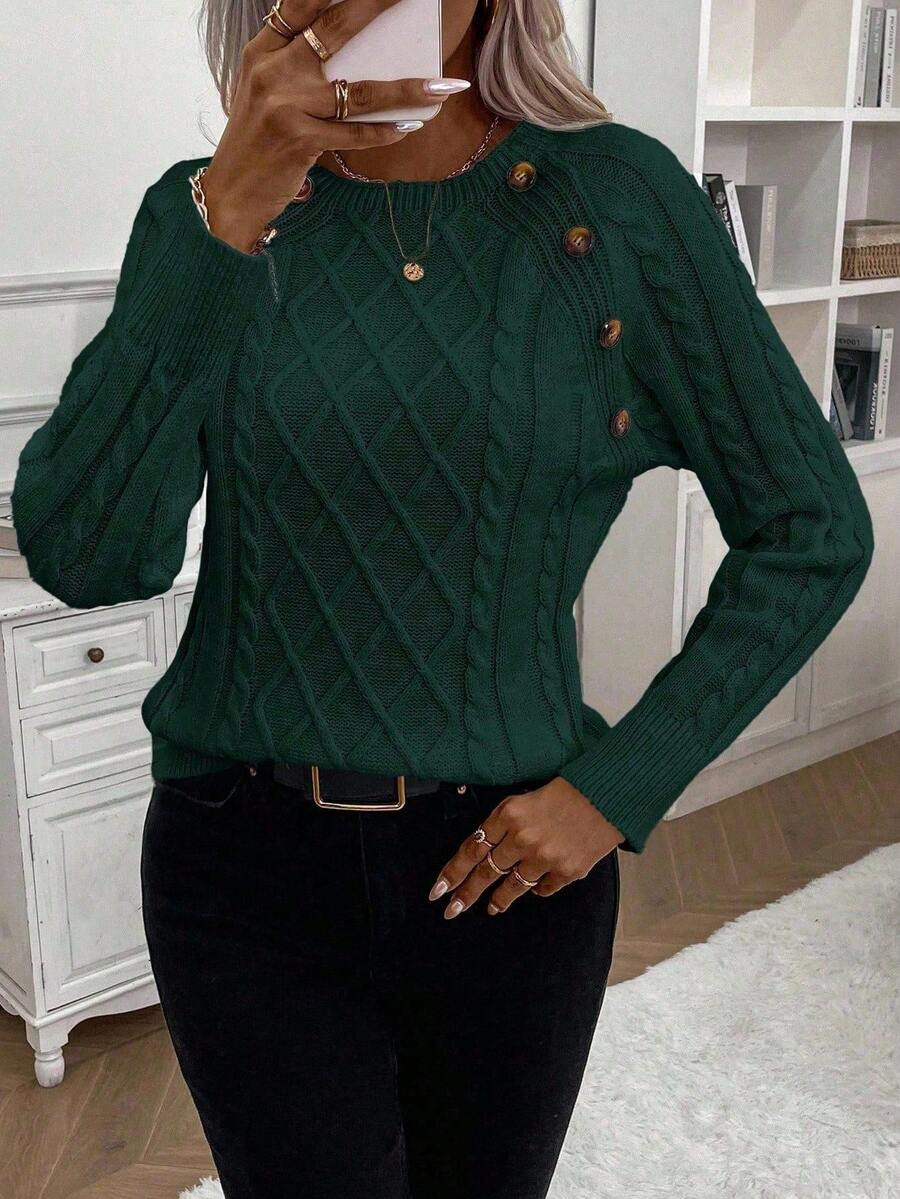 Victoria™ | Button-Detail Cable Knit Jumper