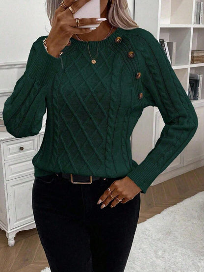 Victoria™ | Button-Detail Cable Knit Jumper