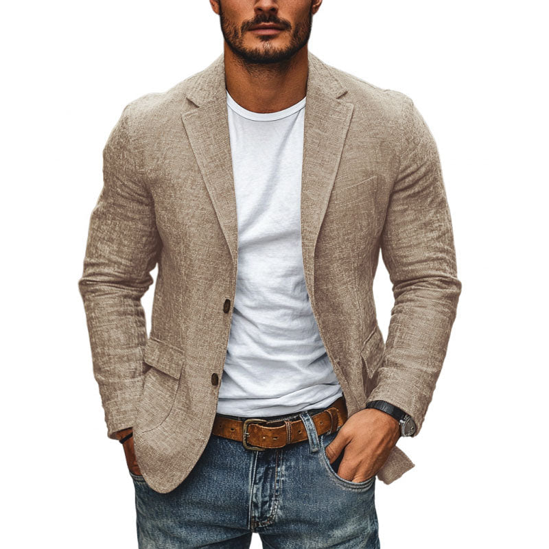 H&L Men's Casual Cotton Linen Notch Lapel Single-breasted Slim-fit Blazer