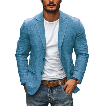 H&L Men's Casual Cotton Linen Notch Lapel Single-breasted Slim-fit Blazer