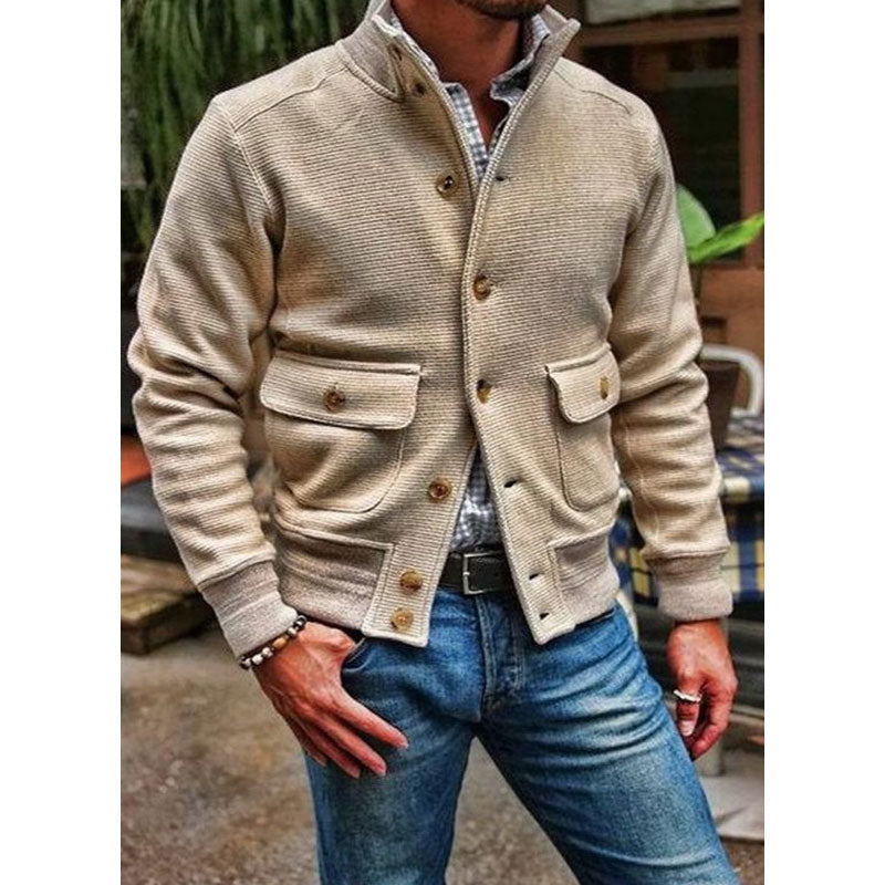 H&L Men's Stand Collar Solid Color Jacket
