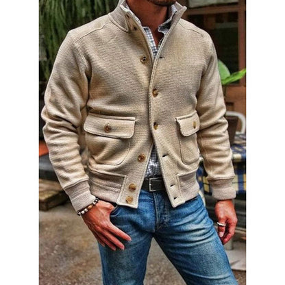 H&L Men's Stand Collar Solid Color Jacket