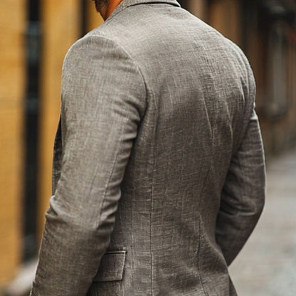 H&L Men's Casual Cotton Linen Notch Lapel Single-breasted Slim-fit Blazer