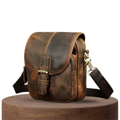 Nolan | Compact Leather Crossbody Pouch with Buckle Flap